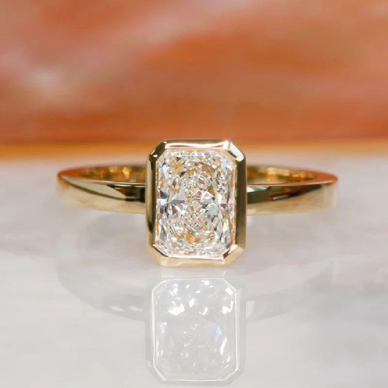 Shimsh Art Deco Bezel Natural Radiant Cut Diamond Engagement Ring