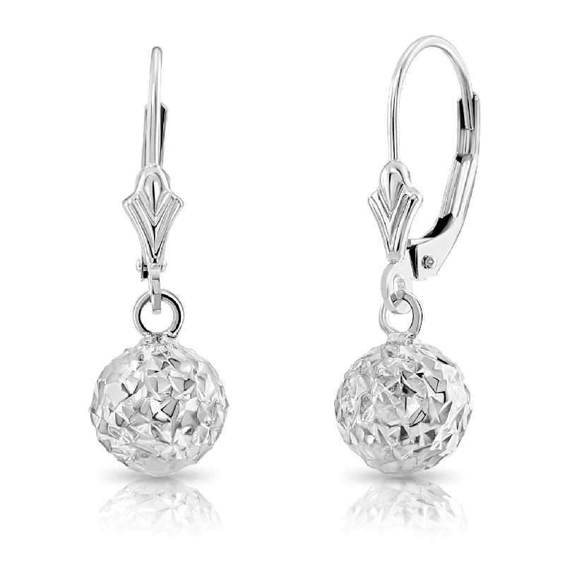 10k White Gold Sparkle Ball Dangle Earrings