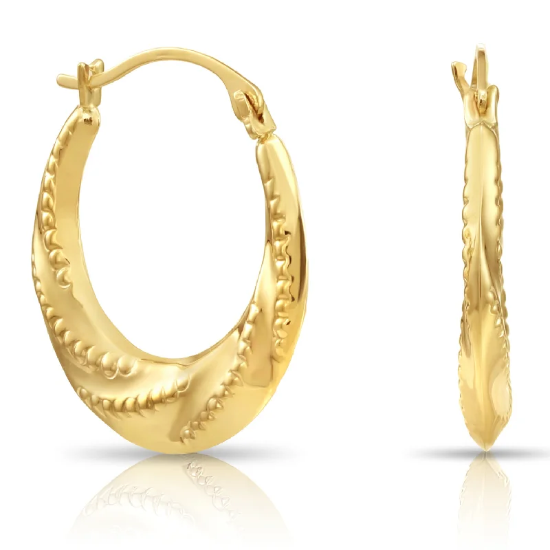 10K Yellow Gold Twisted Dotted Hoop Earrings, 18.5mm, By TILO Jewelry