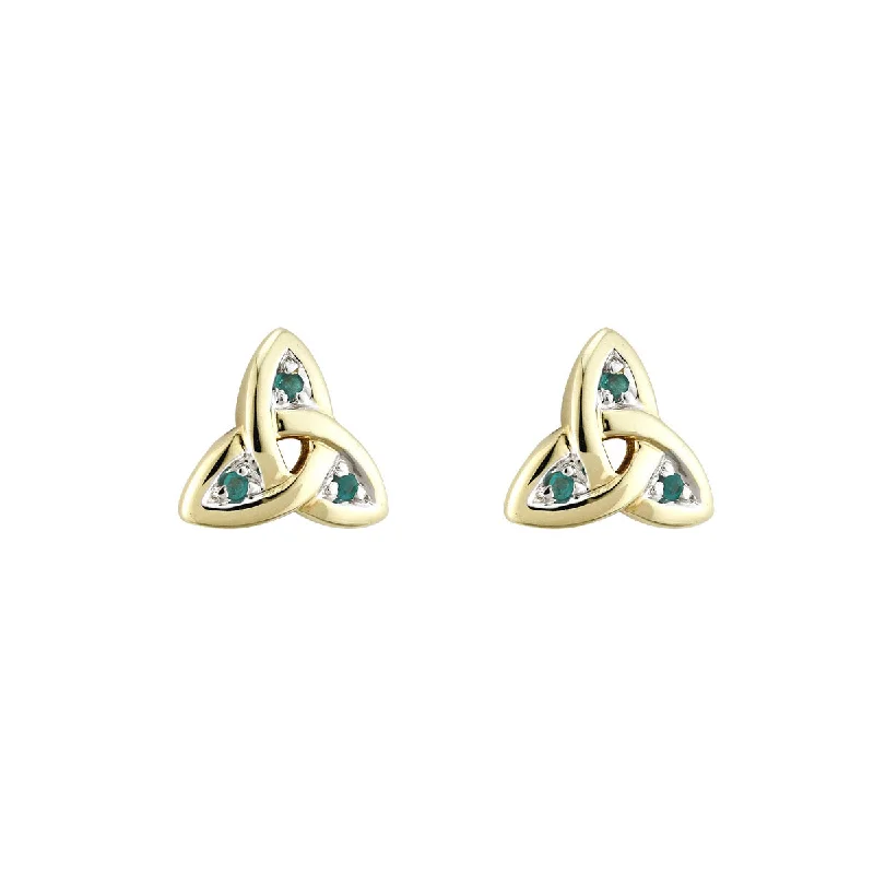 14K Gold Emerald Trinity Knot Earrings