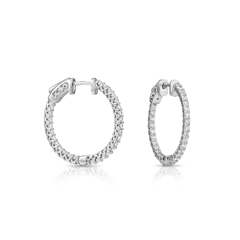 14k White Gold Diamond Hoop Earrings, 1.25 carats