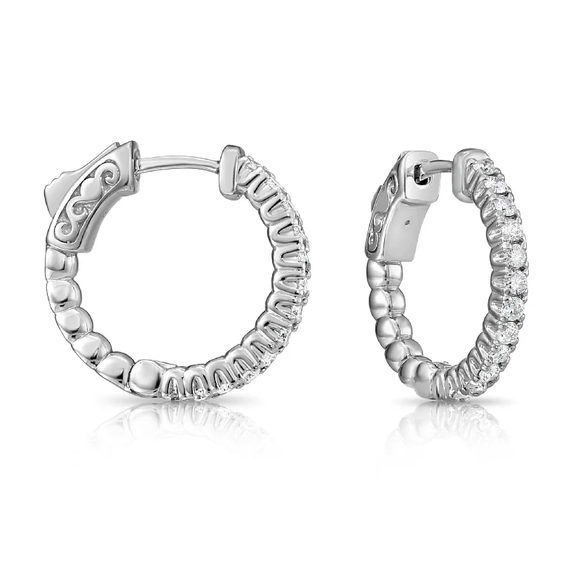 14k White Gold Diamond Hoop Earrings, 0.57 carats