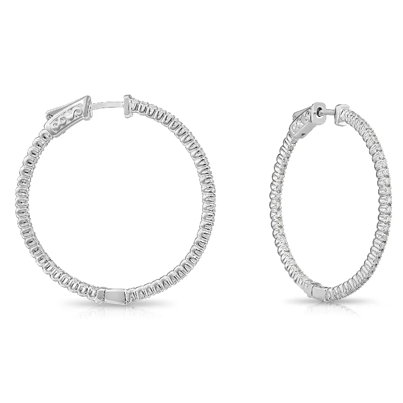 14k White Gold Diamond Hoop Earrings, 1.55 carats