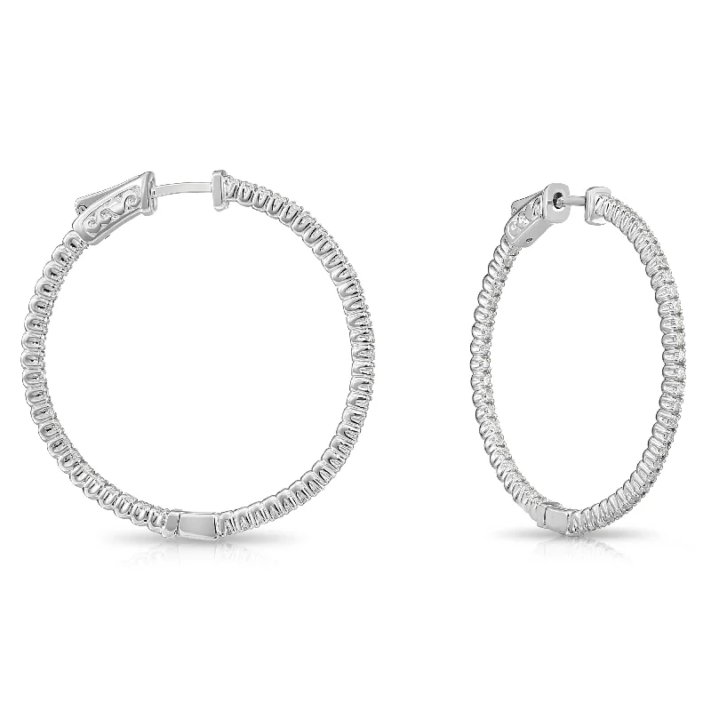 14k White Gold Diamond Hoop Earrings, 1.03 carats