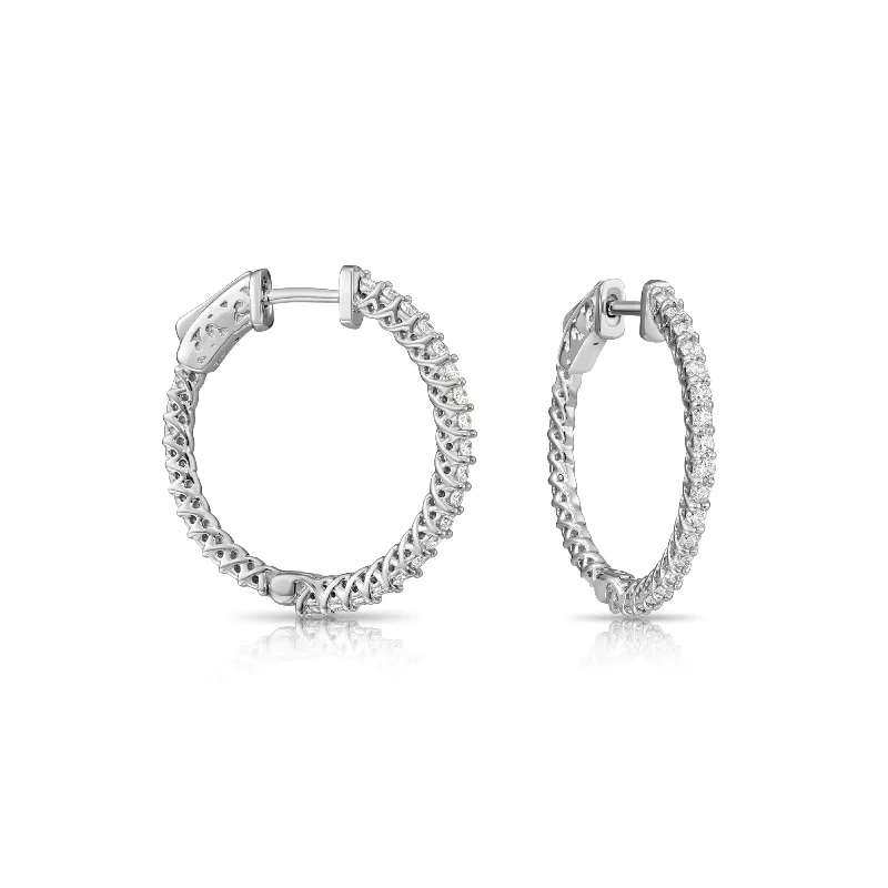 14k White Gold Diamond Hoop Earrings, 1.02 carats