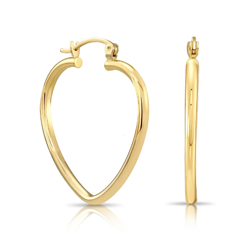 14k Yellow Gold Heart Hoop Earrings, Medium Hoops with High Polish Finish #16