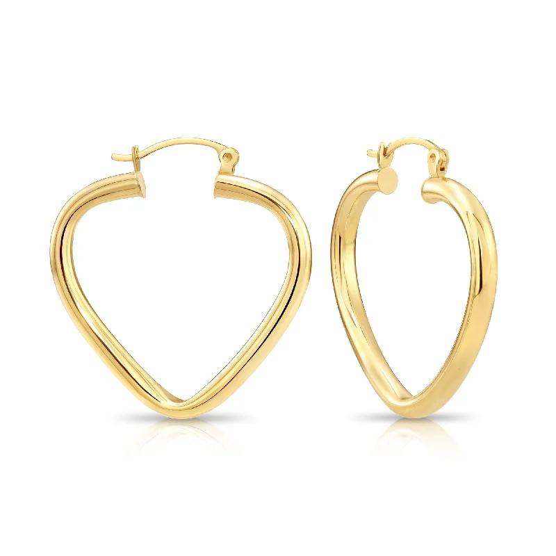 14k Yellow Gold Heart Hoop Earrings, Medium Polished Hoops, Design #13