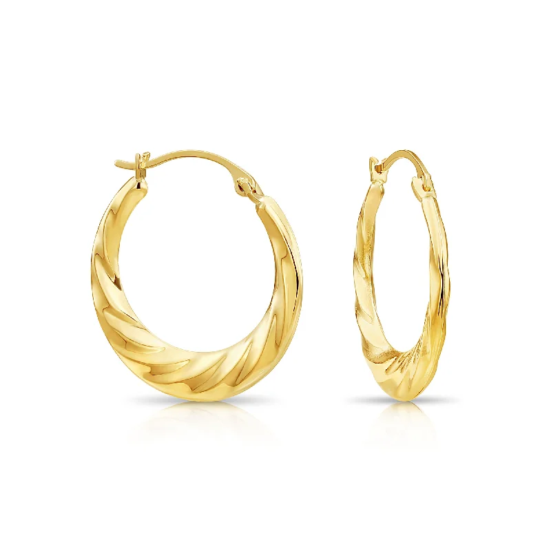 14K Yellow Gold Medium Spiral Hoop Earrings, 21mm