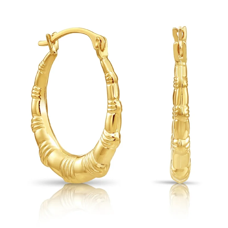 14K Yellow Gold Puffy Oval Hoop Earrings