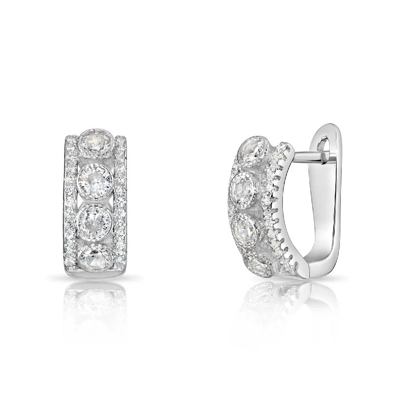 925 Sterling Silver CZ Huggie Hoop Earrings