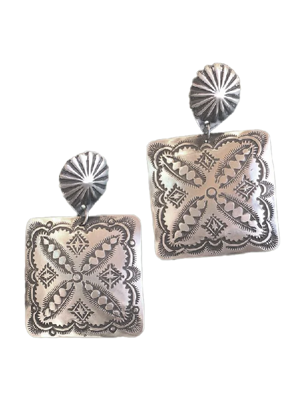 Square Shield Drop Post Earrings