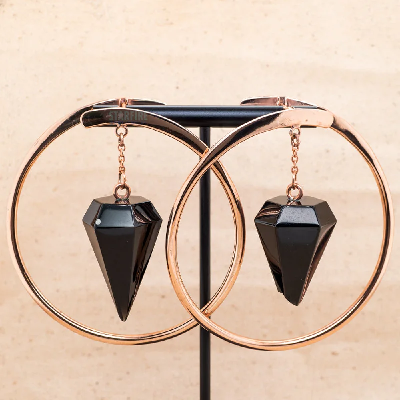 "Stay Sexy" Earrings - Rose Gold + Dangling Onyx 'Diamond'