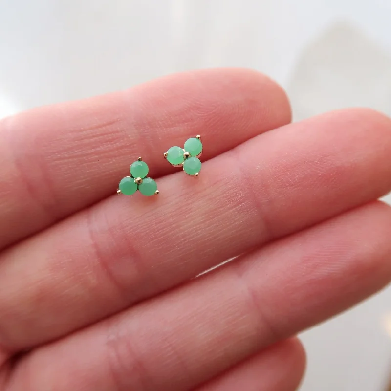 Chrysoprase Trio Studs in Yellow Gold