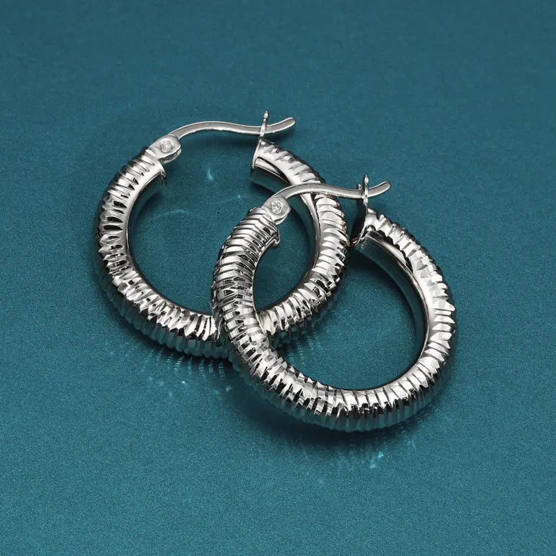 Diamond-Cut Sterling Silver Hoops Earrings, 22mm