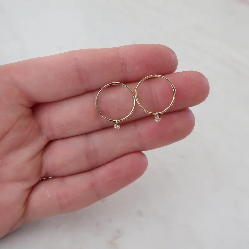 Hoop Studs with Diamond Dangle