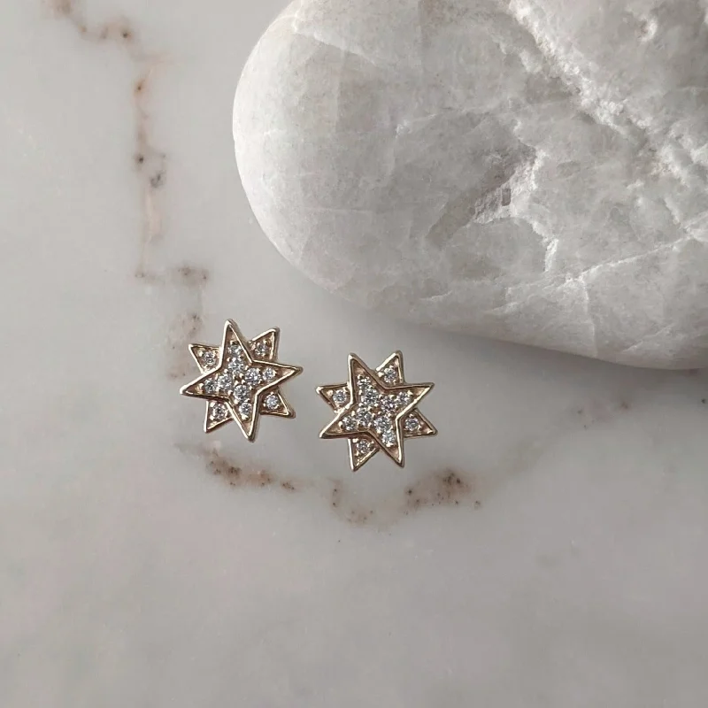 Diamond Starburst Earrings | 14K Yellow Gold