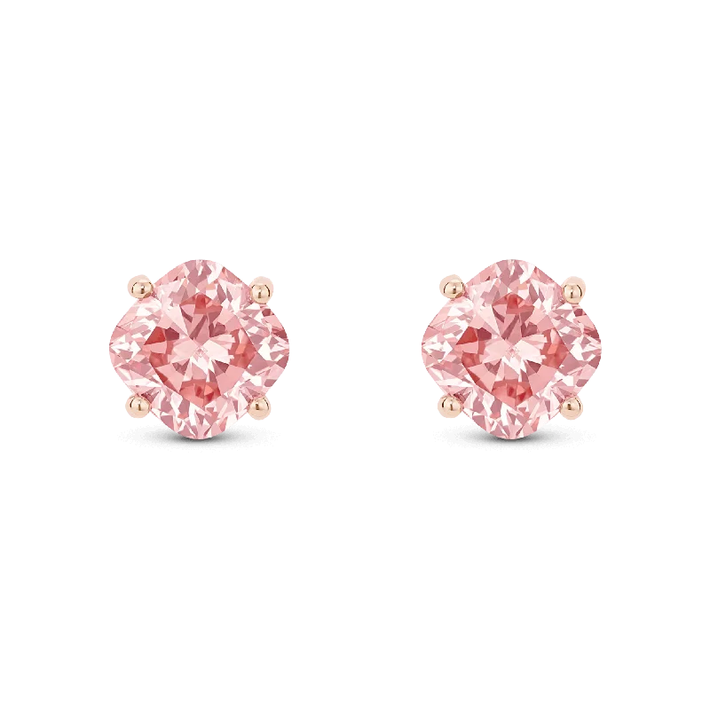 The Pink Cushion Solitaire Studs