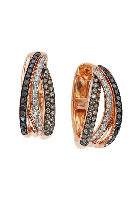 14K Rose Gold Black, Espresso and White Diamond Earrings