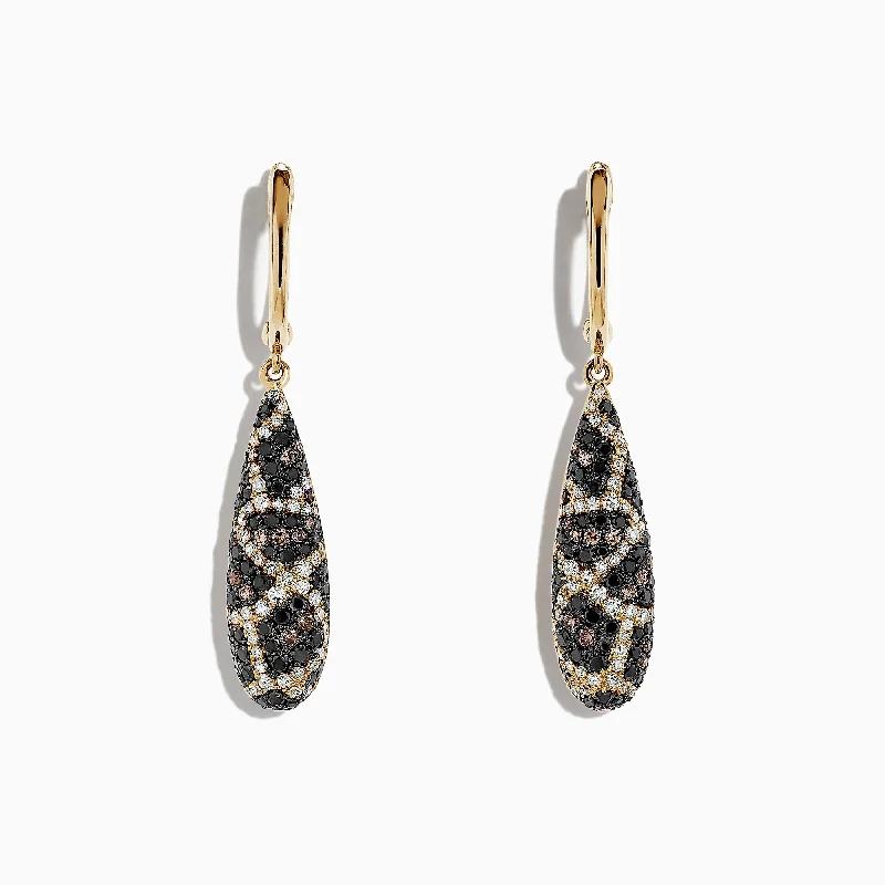 14K Yellow Gold Espresso, Black and White Diamond Earrings, 1.26 TCW