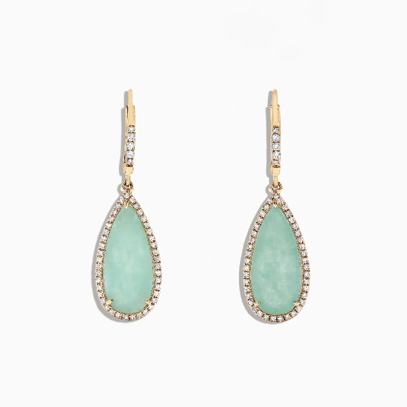 14K Yellow Gold Jade and Diamond Earrings, 8.09 TCW