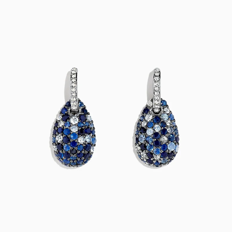 925 Sterling Silver Sapphire Splash & Diamond Earrings, 2.59 TCW