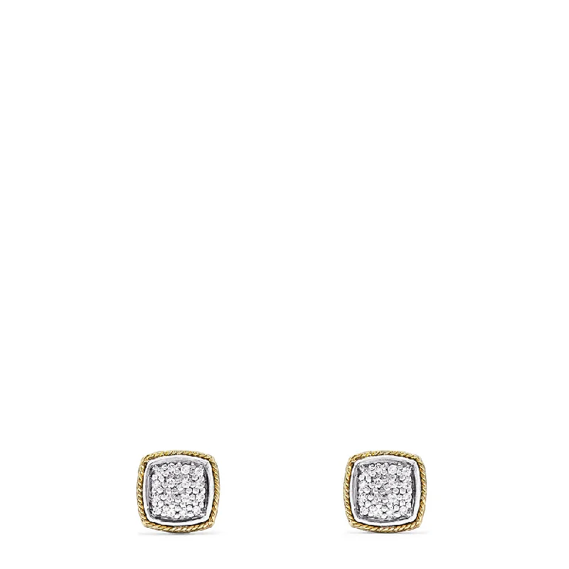 925 Sterling Silver & 18K Yellow Gold Diamond Square Studs, 0.14 TCW