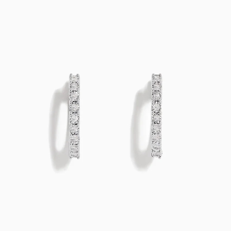 925 Sterling Silver Diamond 3/4" Hoop Earrings, 0.18 TCW