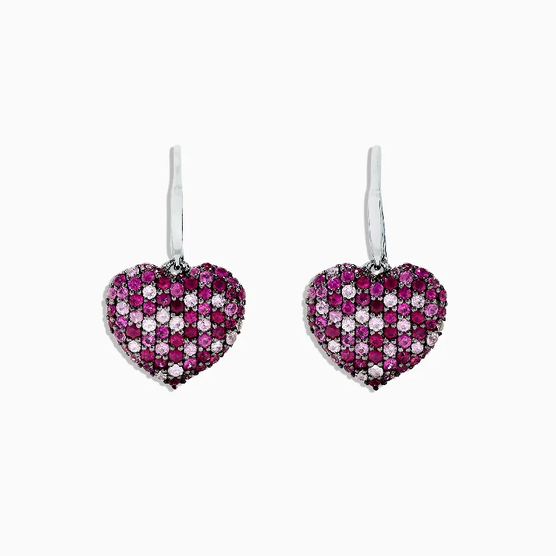 925 Sterling Silver Pink Sapphire Splash Heart Earrings, 2.30 TCW