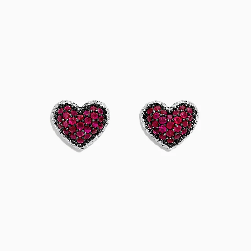 925 Sterling Silver Ruby Heart Earrings, 1.31 TCW