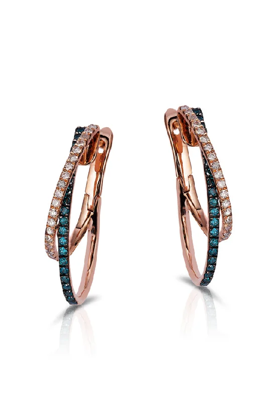 Bella Bleu 14K Rose Gold Blue and White Diamond Earrings, 0.58 TCW