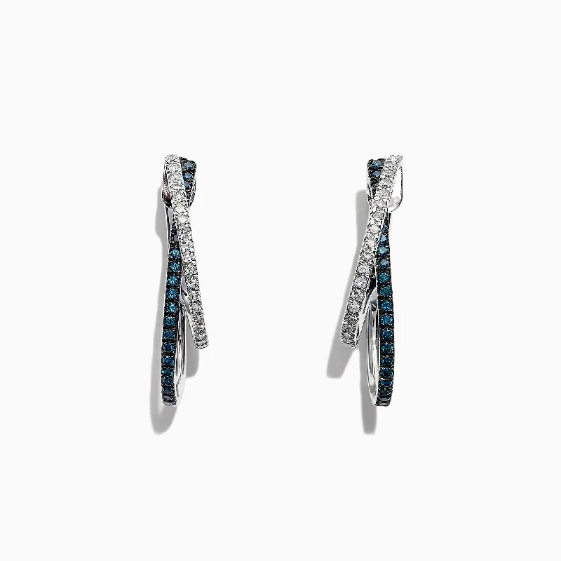 Bella Bleu 14K White Gold Blue and White Diamond Earrings, 0.58 TCW