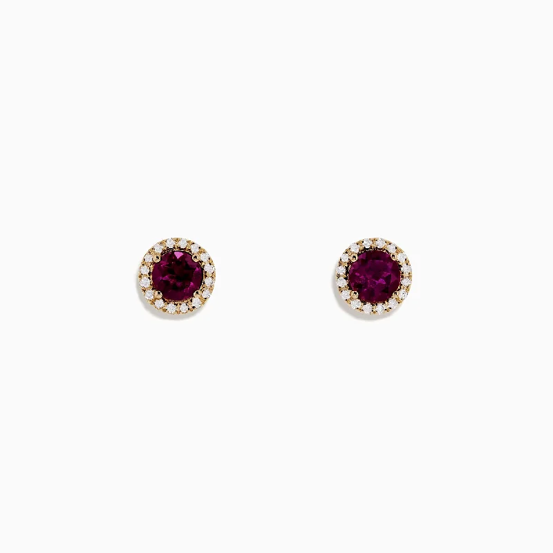 Bordeaux 14K Gold Rhodolite Garnet and Diamond Earrings, 1.22 TCW