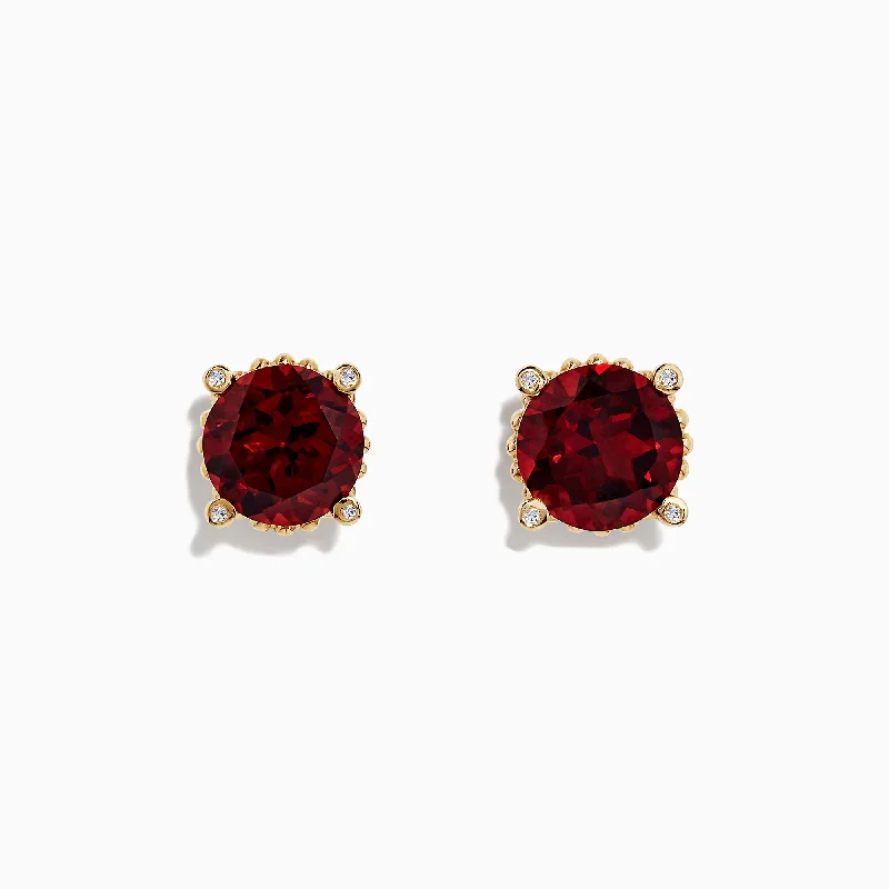 Bordeaux 14K Yellow Gold Garnet and Diamond Earrings, 11.32 TCW