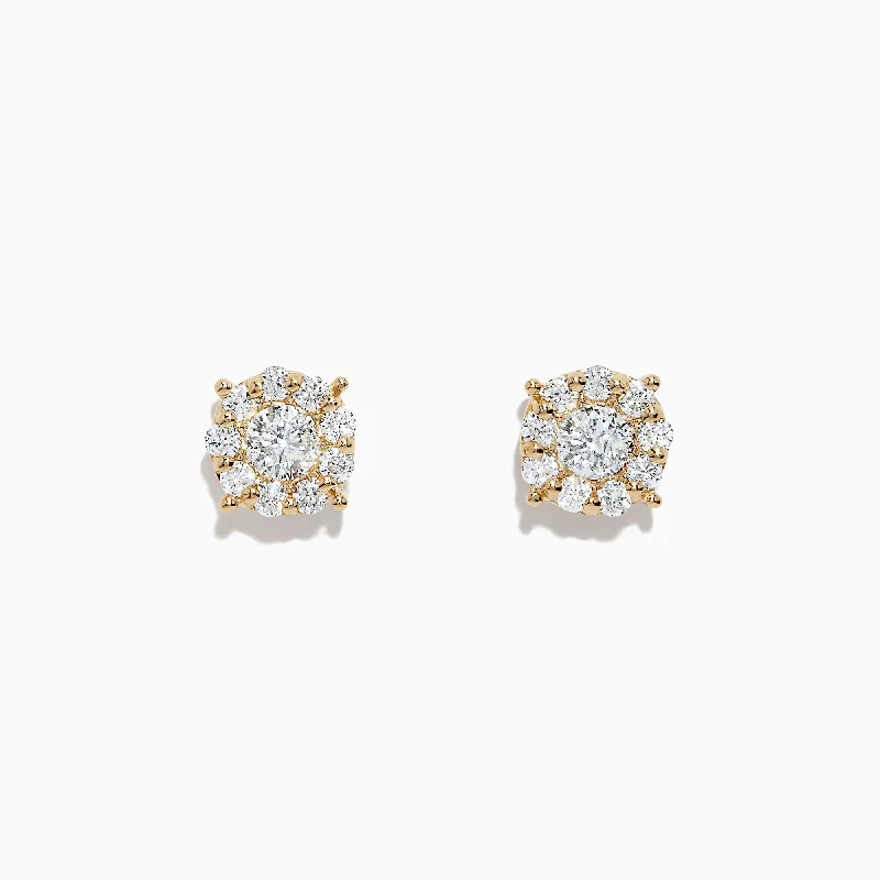 Bouquet 14K Yellow Gold Diamond Cluster Earrings, 0.93 TCW