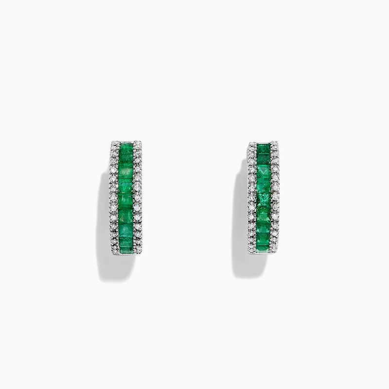 Brasilica 14K White Gold Emerald and Diamond Hoop Earrings, 2.04 TCW