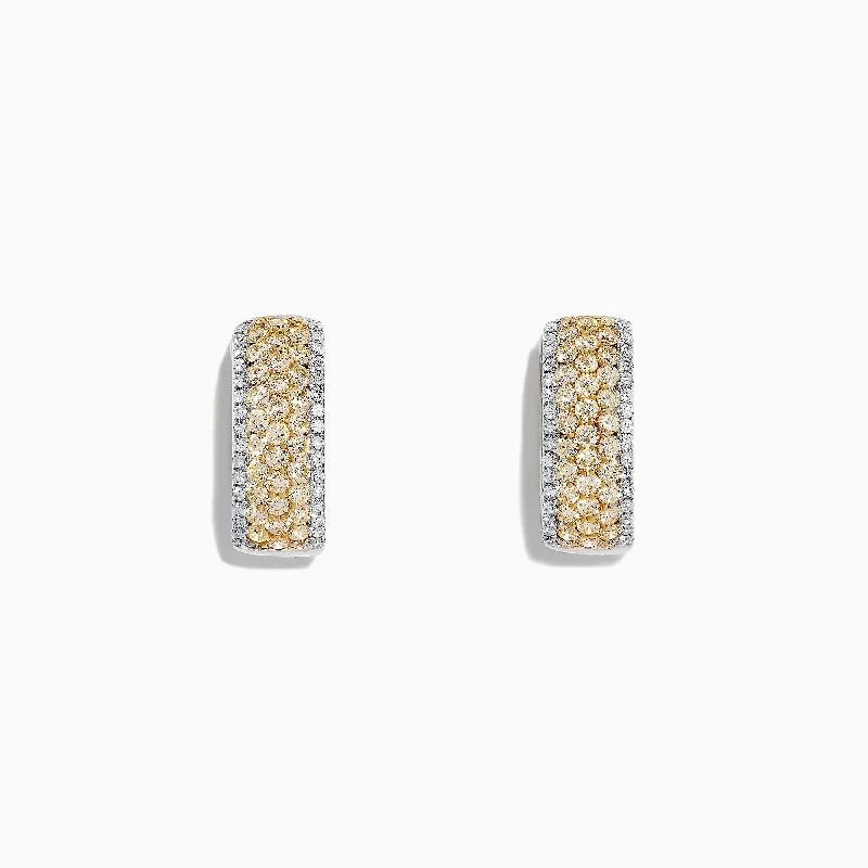 Canare 14K Gold 5/8" Pave Yellow Diamond Hoop Earrings, 1.26 TCW