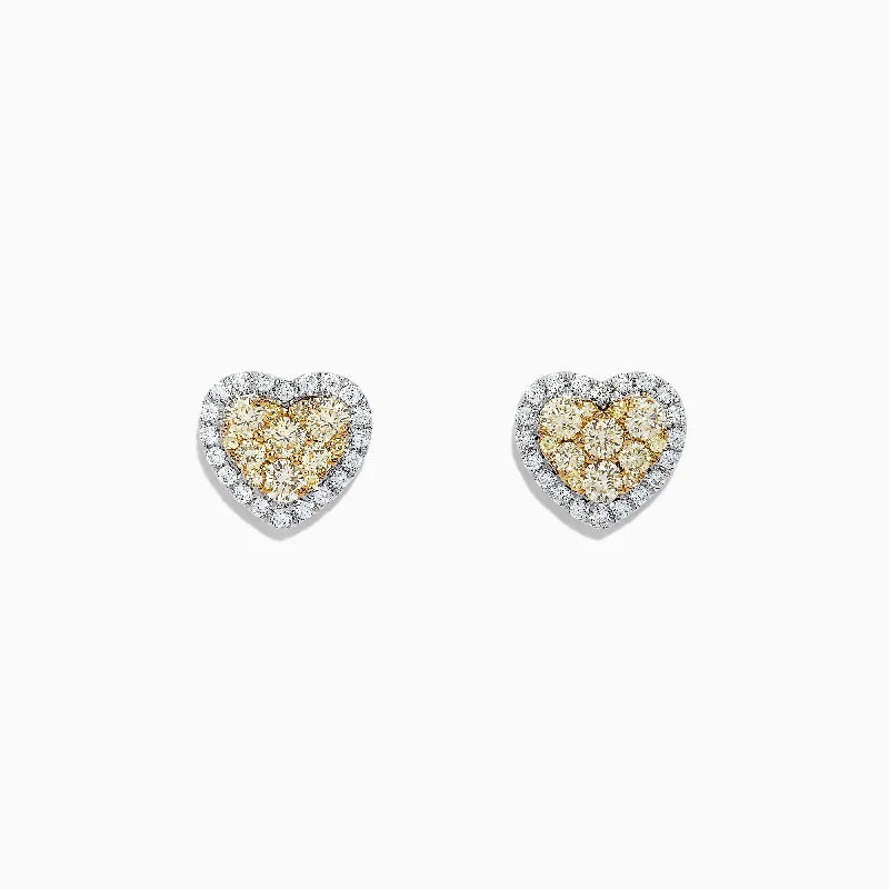 Canare 14K Two Tone Gold Heart Shaped Yellow Diamond Earrings, 0.96 TCW