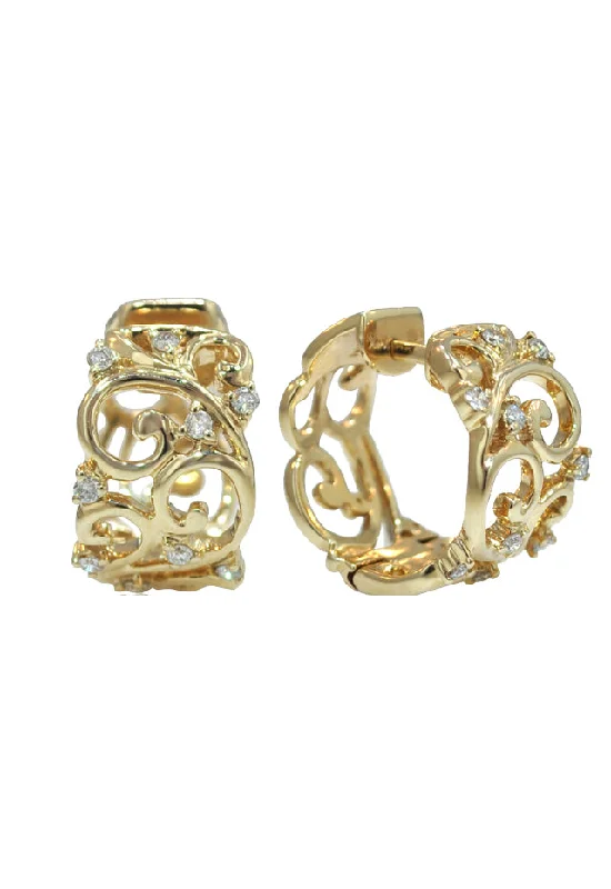 D'Oro 14K Yellow Gold Diamond Filigree Earrings, 0.21 TCW