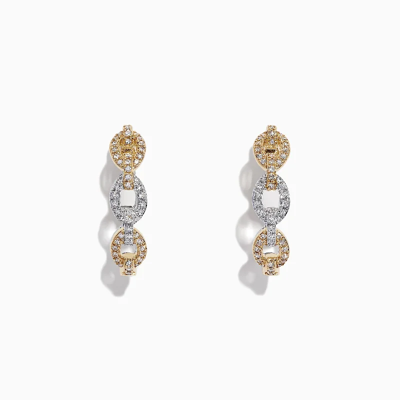 Duo 14K Two Tone Gold Diamond Chain Link Hoop Earrings, 0.40 TCW