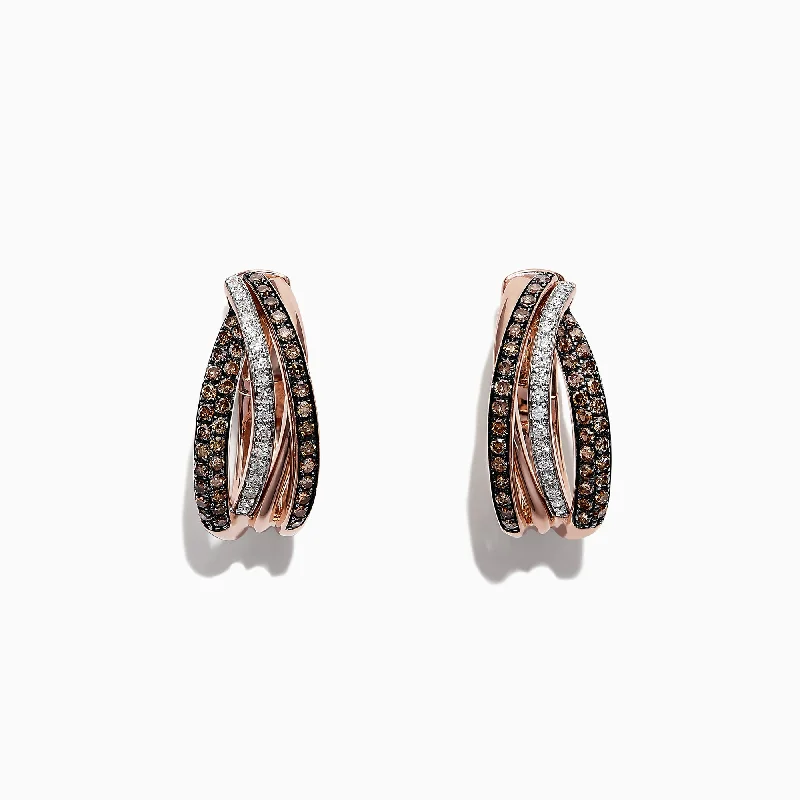 14K Rose Gold Brown and White Diamond Earrings, 0.71 TCW