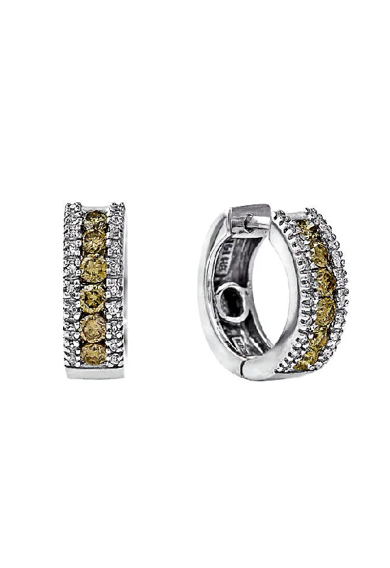 Espresso14K White Gold Brown and White Diamond Hoop Earrings, 1.02 TCW