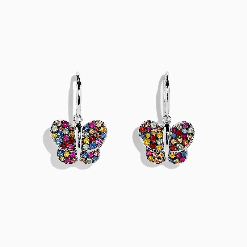 925 Sterling Silver Multi Sapphire Butterfly Earrings, 1.62 TCW