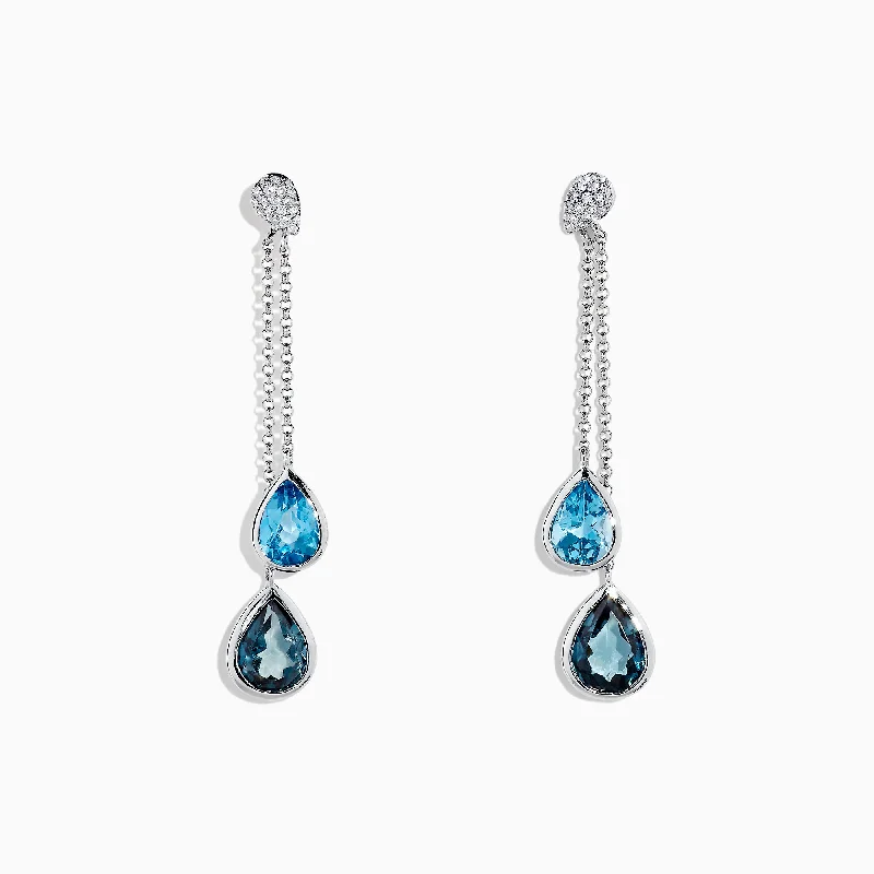 Ocean Bleu 14K White Gold Blue Topaz and Diamond Earrings, 4.28 TCW