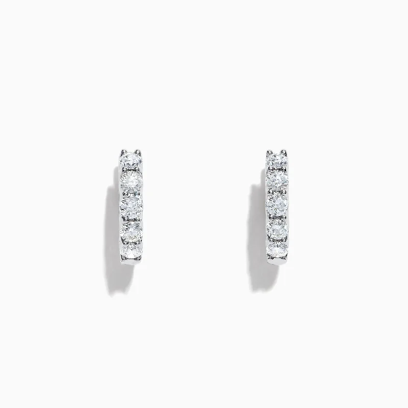 Pave Classica 14K White Gold 5/8" Diamond Hoop Earrings, 0.98 TCW