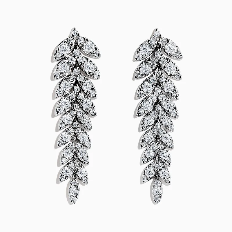 Pave Classica 14K White Gold Diamond Leaf Earrings, 2.59 TCW