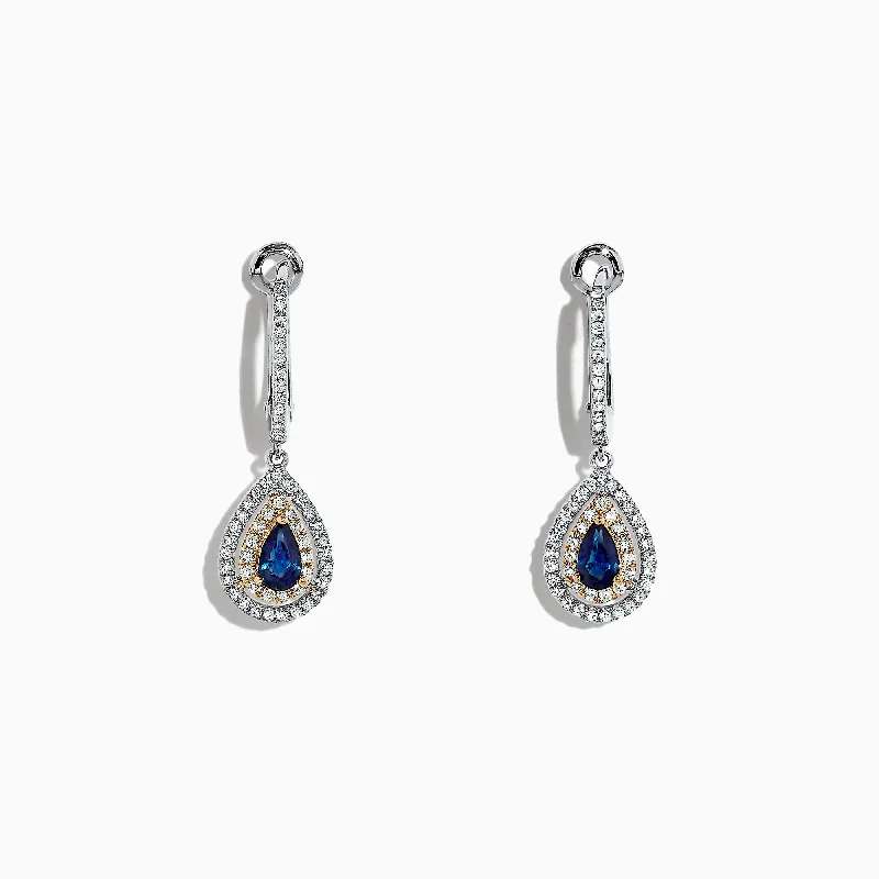 Royale Bleu 14K Two Tone Gold Sapphire and Diamond Earrings, 0.93 TCW