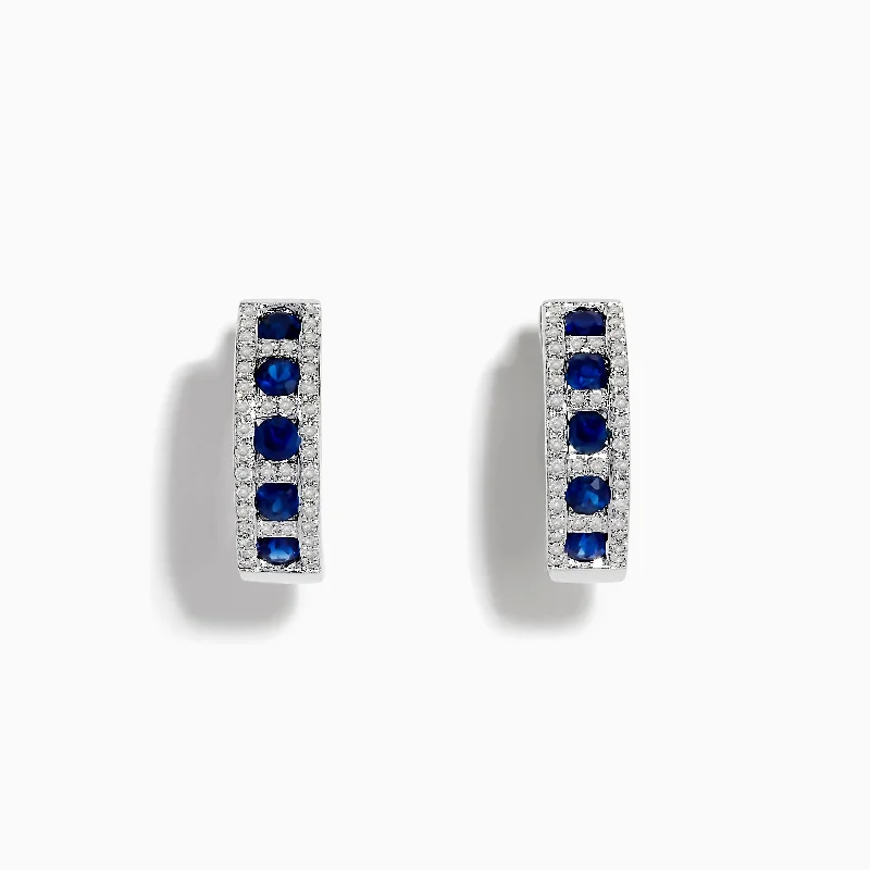 Royale Bleu 14K White Gold Sapphire & Diamond Hoop Earrings, 1.03 TCW