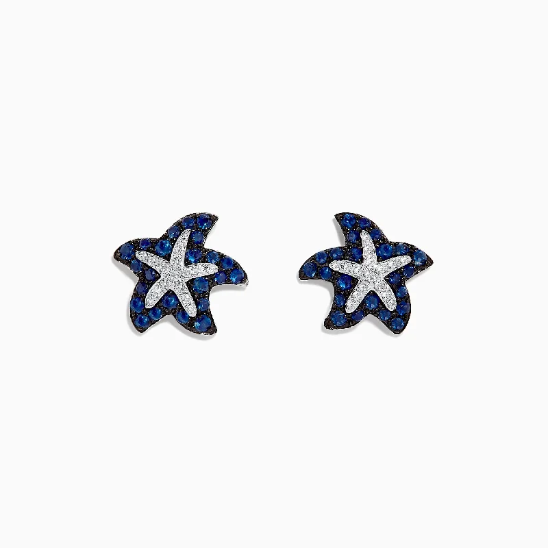 Seaside 14K White Gold Sapphire & Diamond Starfish Studs, 0.82 TCW