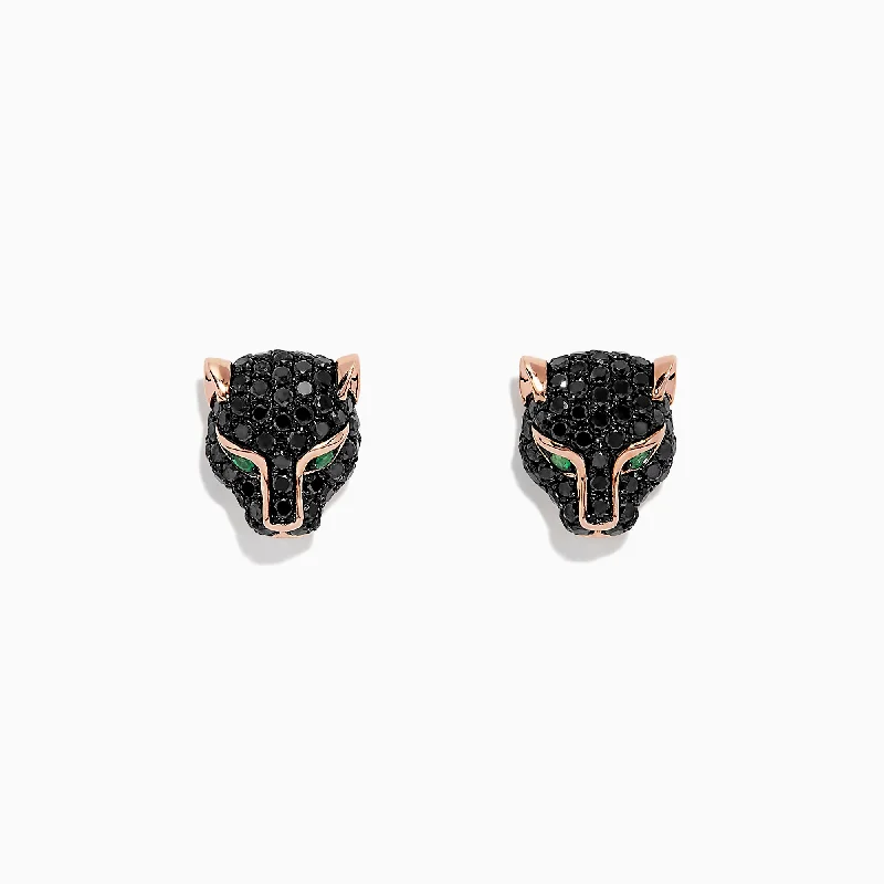 Signature 14K Rose Gold Black Diamond & Emerald Earrings, 0.93 TCW