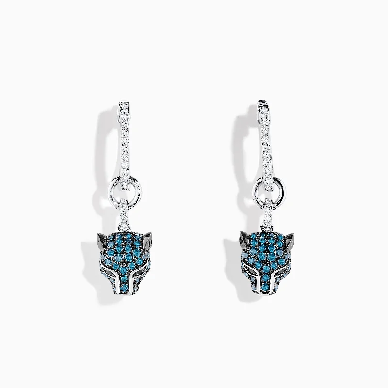 Signature 14K White Gold Blue and White Diamond Panther Earrings